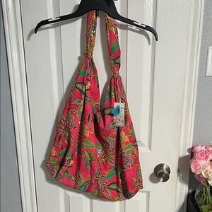 Johnny Was Vibrant Pink Floral Hobo Bag